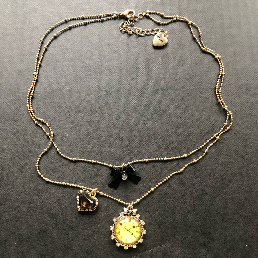 Betsy Johnson Gold Clock Bow Heart Necklace